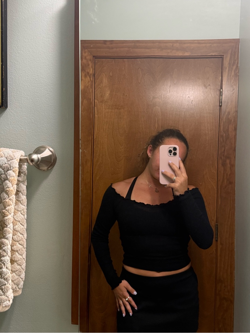 Black Ribbed Off-Shoulder Crop Top